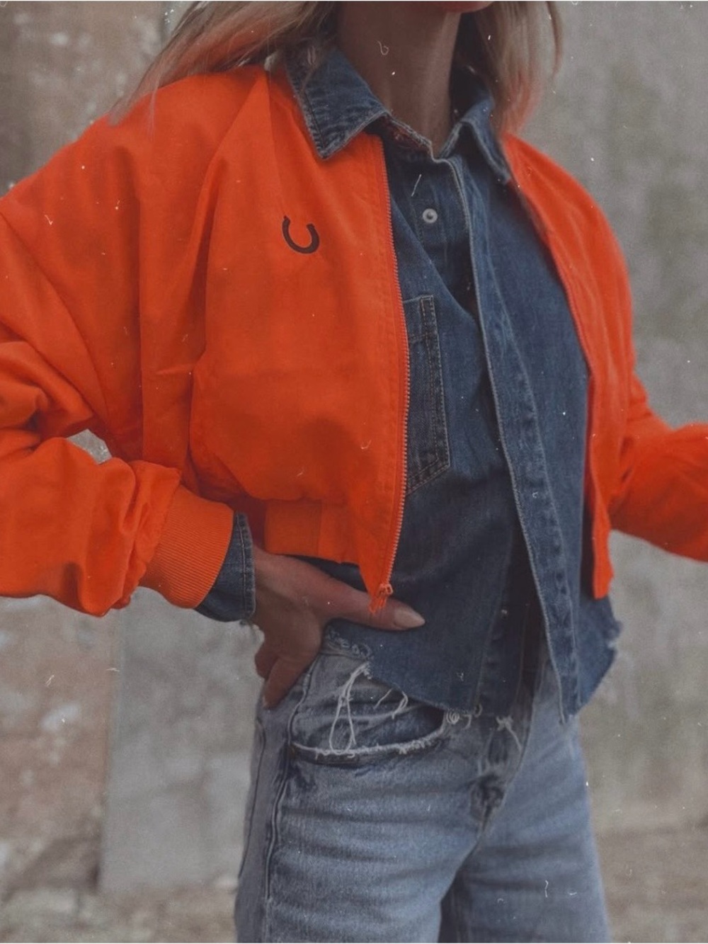Good Babes Co. Bright Orange Cropped Bomber Jacket